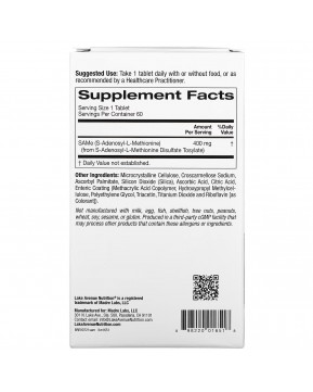 Lake Avenue Nutrition, SAMe (дисульфат тозилат), 400 мг, 60 таблеток, покрытых кишечнорастворимой оболочкой